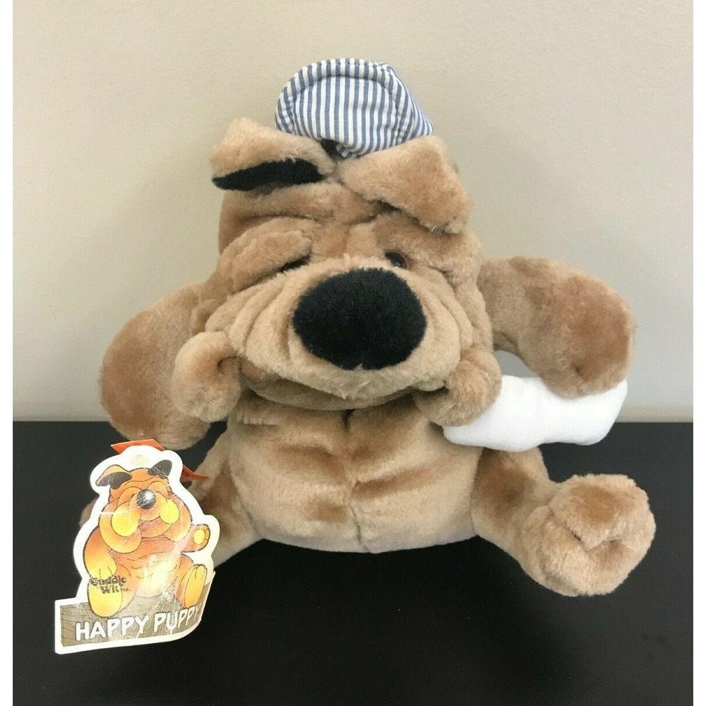 Cuddle Wit 9" Shar Pei Wrinkle Puppy Dog Stuffed Plush w tags Holding Bone Hat